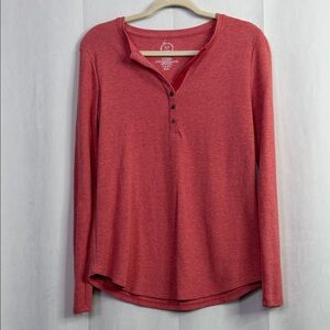 Maurices 24/7 Pink Thermal Henley Top Long Sleeve Button Front Waffle Knit Top